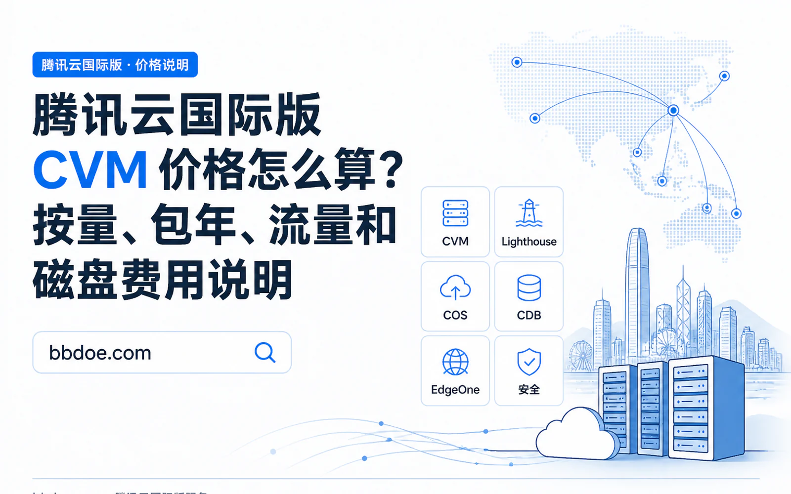 香港城市天际线与云服务器网络连接的科技封面图
